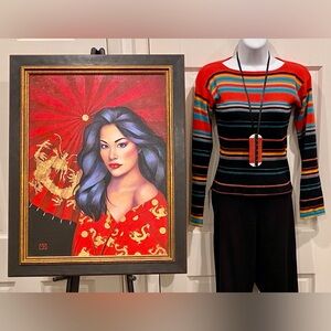 Multi colored boatneck long sleeves top